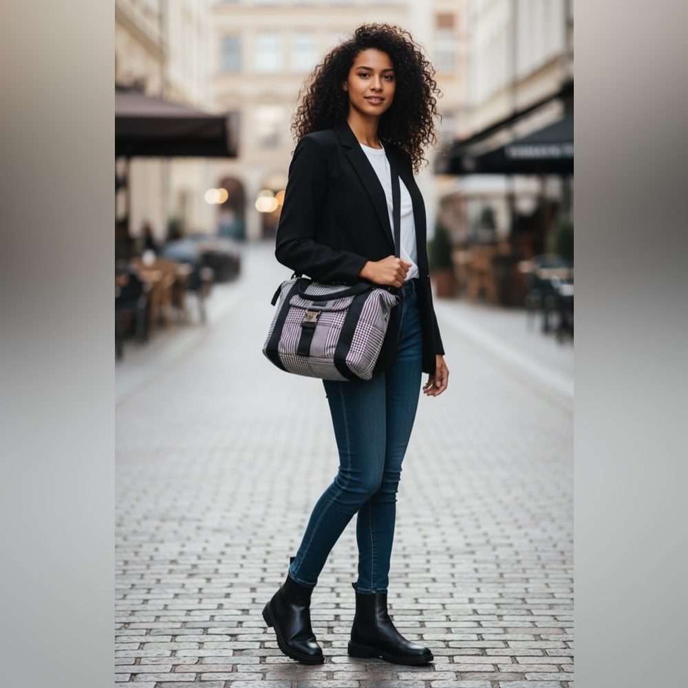 Ralph Lauren Black & White Houndstooth‎ Plaid Tote Bag
